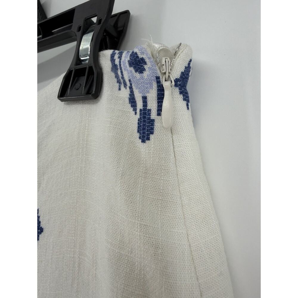 Alex Marie White Blue Linen Blend Geometric Cropped Wide Leg Pants Size 12/14 - Picture 5 of 8